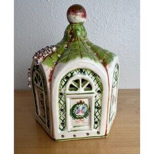 Vintage 1978 W-B Studios St Louis Ceramic Cottage Music Box Lantern House Signed